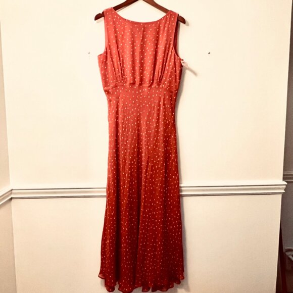 Cynthia Howie Dress 12 Maxi 100% Silk Polka Dot Orange Sleeveless - Picture 1 of 9